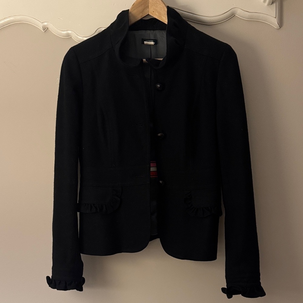 J. Crew Black Women's Blazer with Ruffle Details